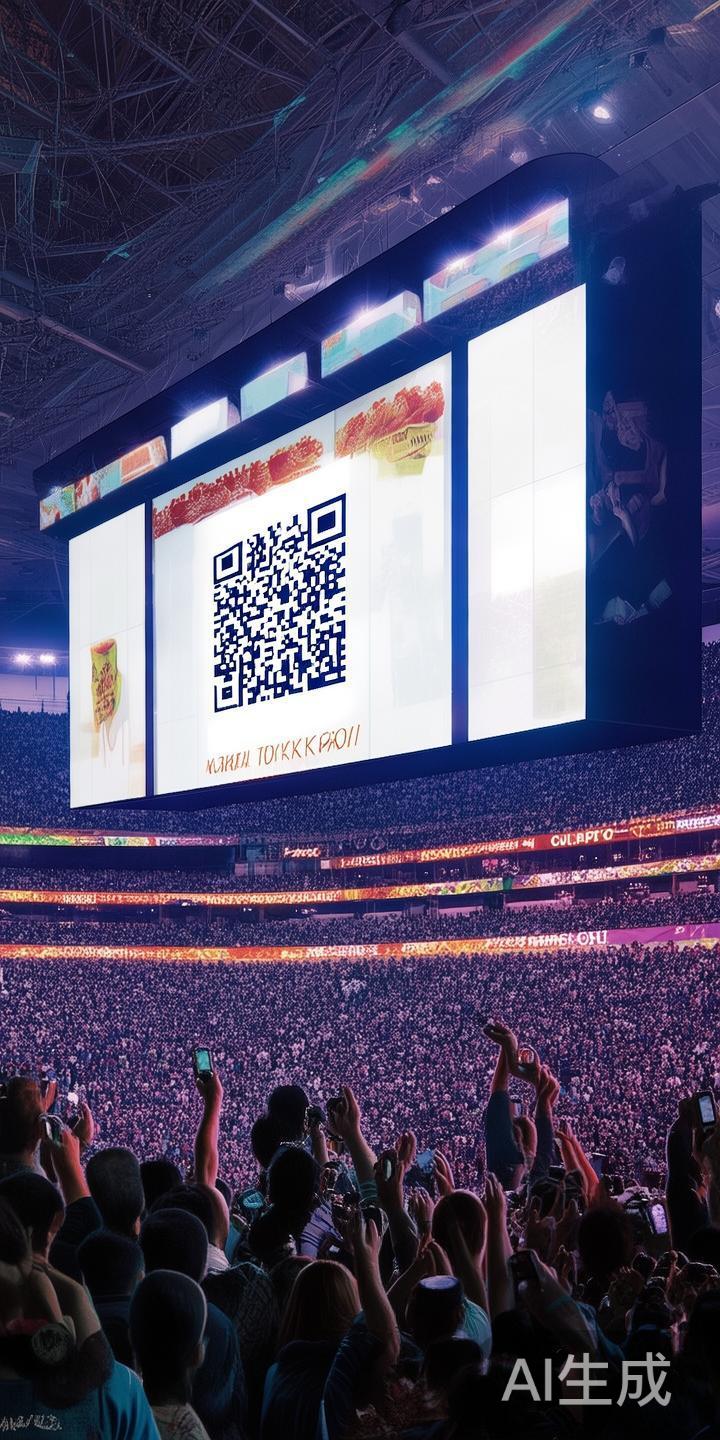 例如，某品牌曾在某场赛事中利用大屏幕展示带有二维码